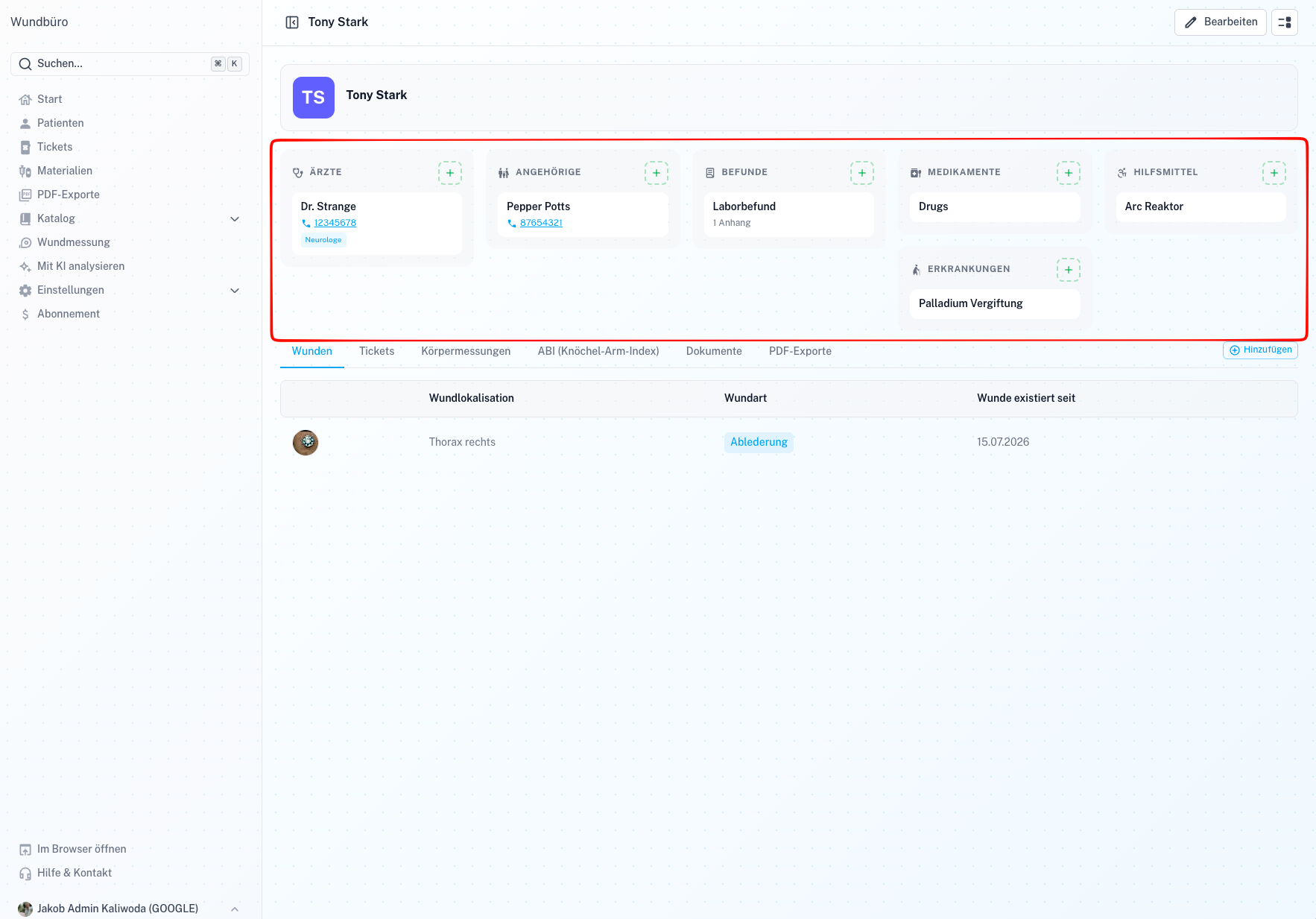 Wound Status Modal Screenshot