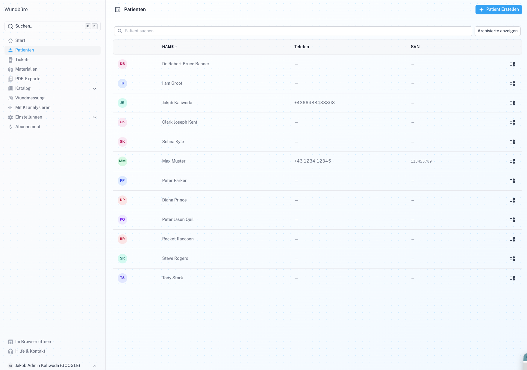 Patient List Screenshot