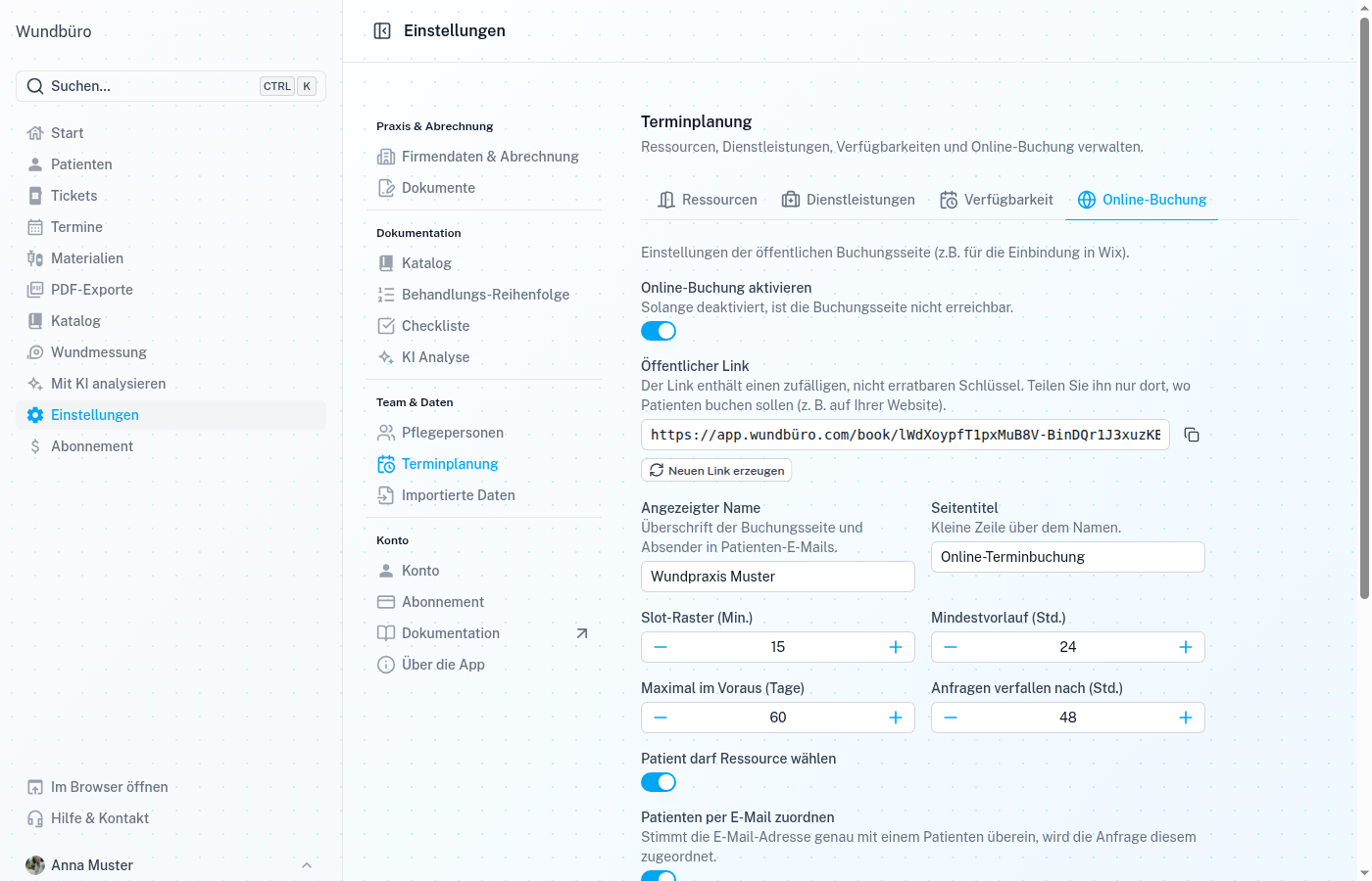 Reiter Online-Buchung mit Link, Anzeigename und Buchungsregeln