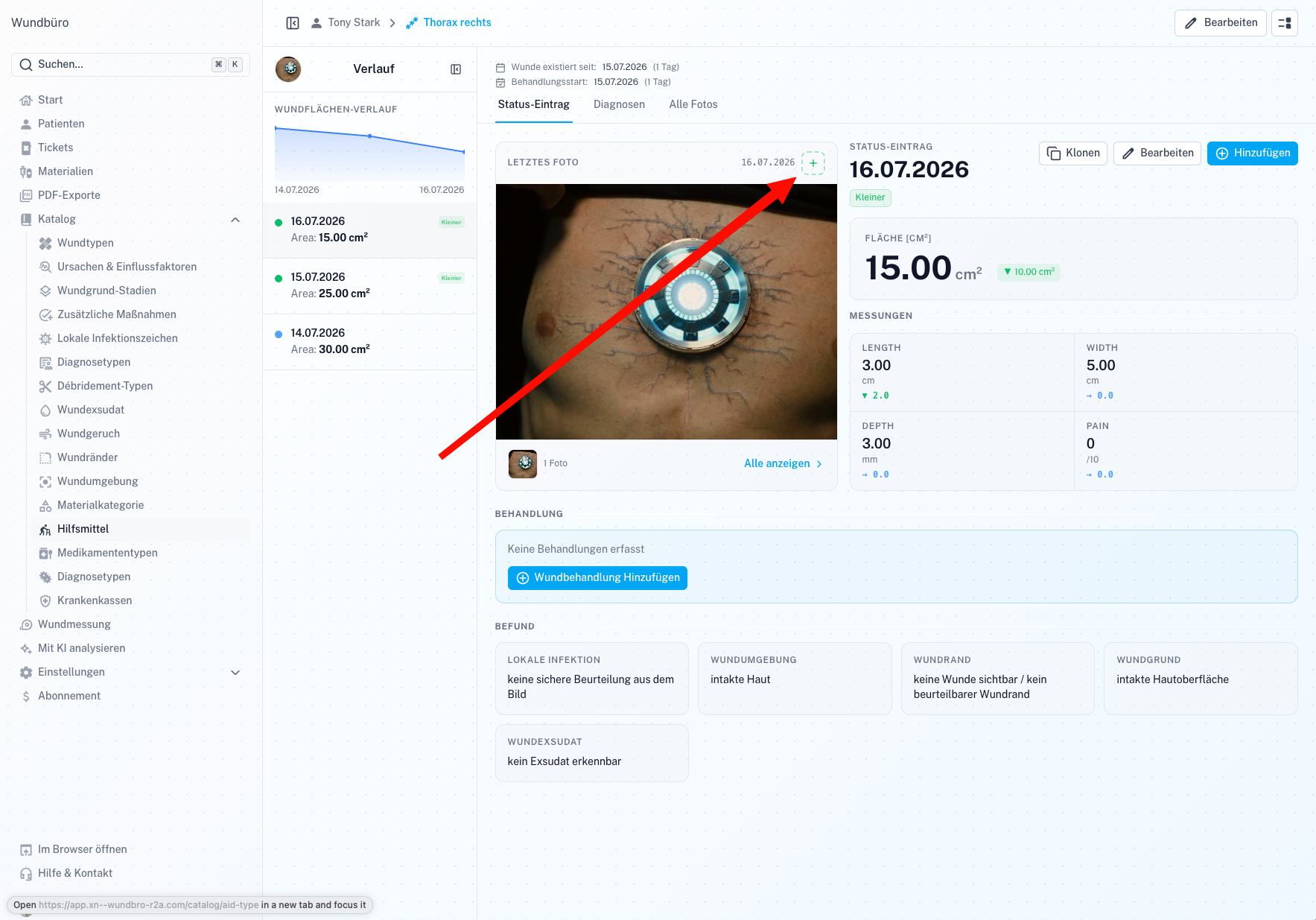 Wound Behandlung Modal Screenshot