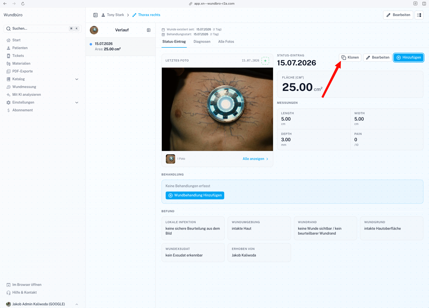 Wound Status Modal Screenshot