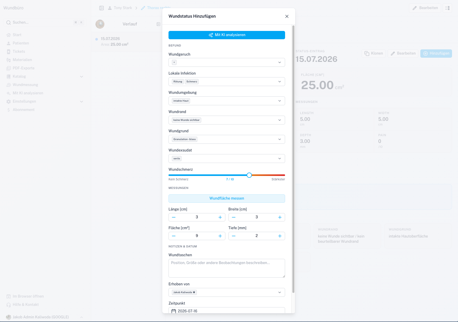 Wound Status Modal Screenshot