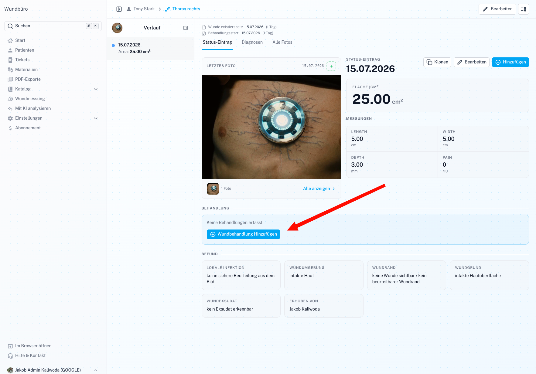 Wound Behandlung Modal Screenshot