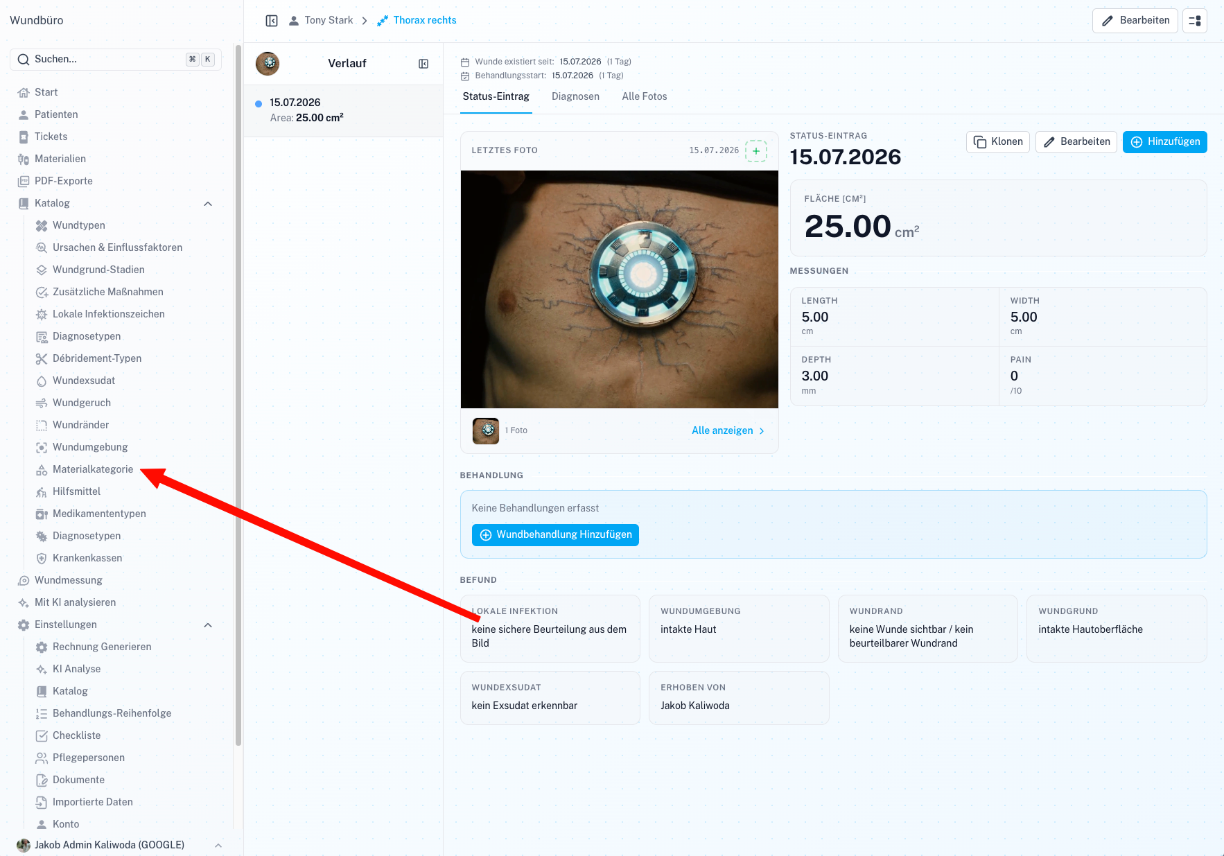 Wound Behandlung Modal Screenshot