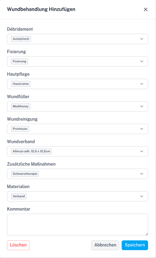 Wound Behandlung Modal Screenshot