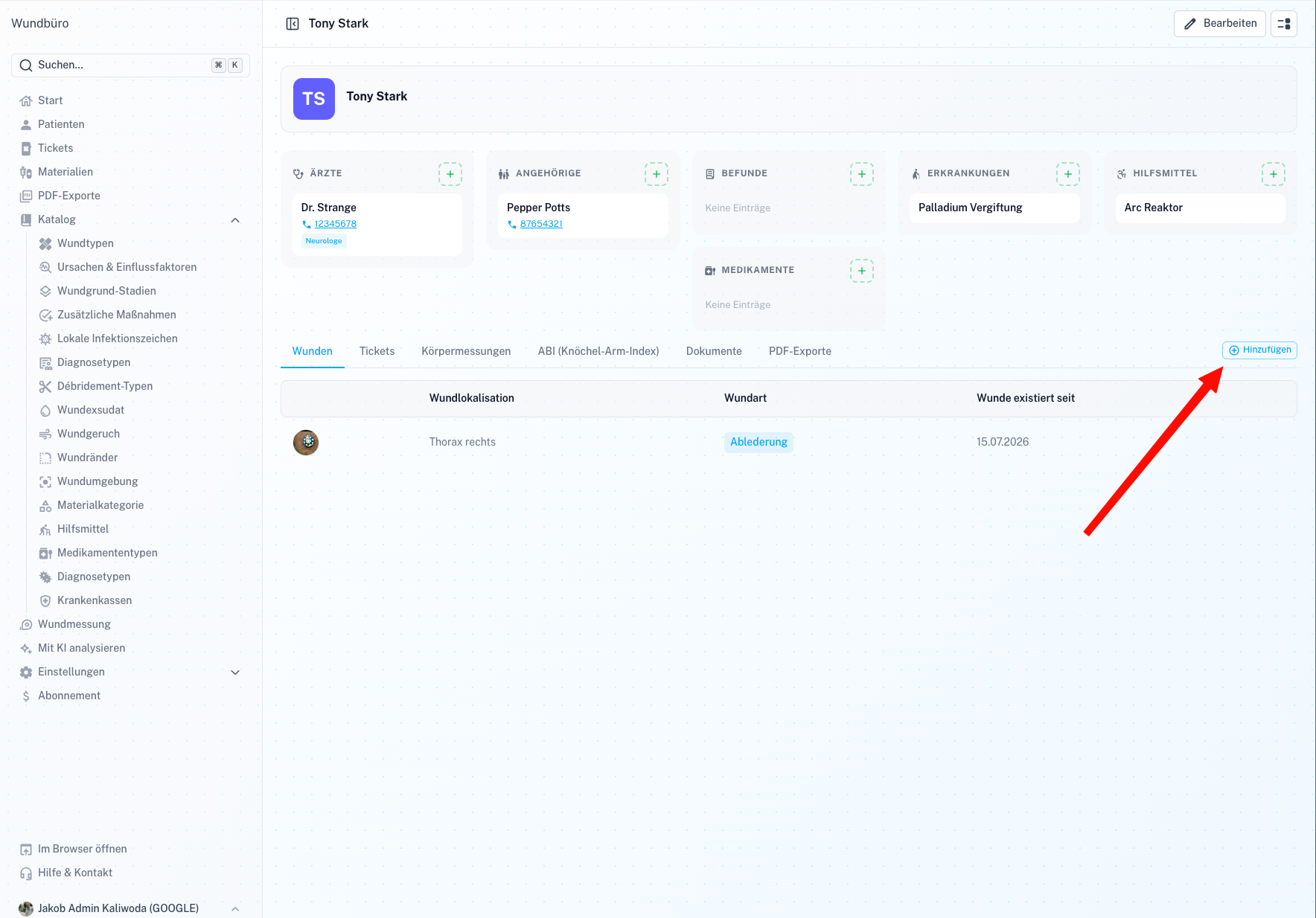 Wound Status Modal Screenshot
