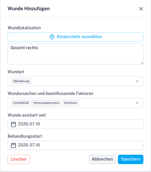 Wound Status Modal Screenshot